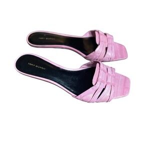 TORY BURCH RUCHED SQUARE TOE  SANDALS KITTEN HEEL SIZE  9.5